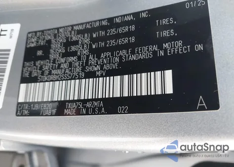 2025 Toyota Highlander Xle из США, поврежденный, VIN 5TDKDRBH2SS577519